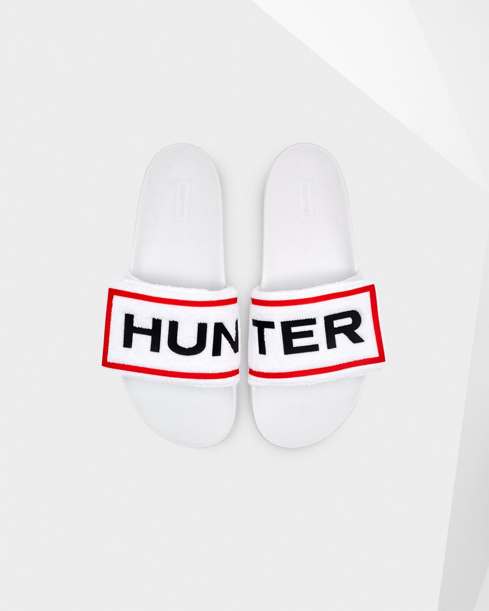 Sandalias Hunter Mujer - Original Terry Towelling Logo Adjustable - Blancos - QPEWDVF-78